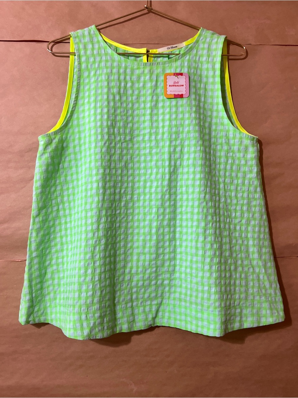 Dr Bloom | NWT Fresco Lime Top Gingham Sleeveless Tank Top Vibrant Neon Size S/M